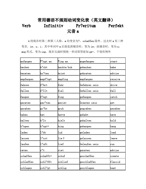 常用德语不规则动词表格整理英文翻译