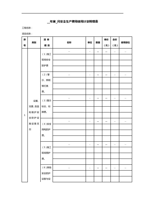 安全生产费用使用计划明细表