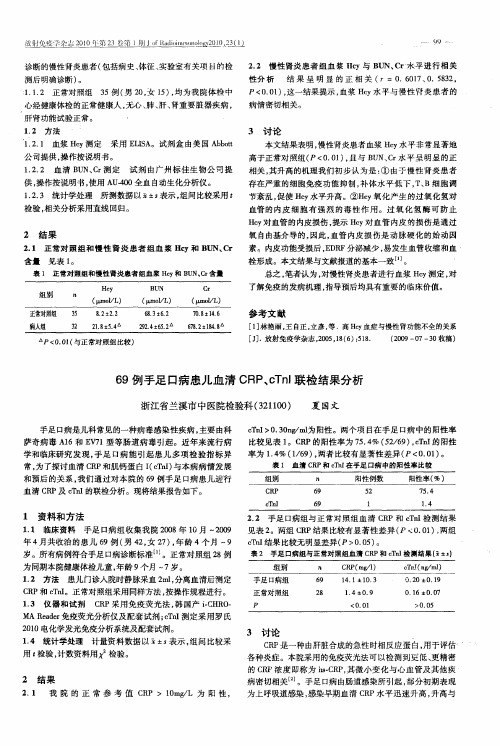 69例手足口病患儿血清CRP、cTnI联检结果分析