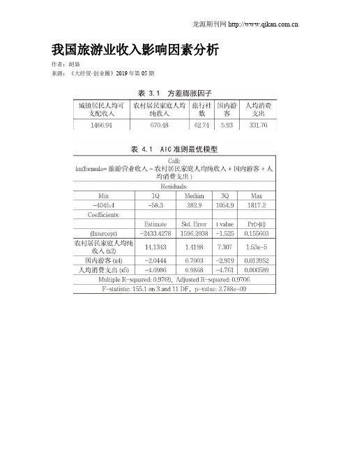 我国旅游业收入影响因素分析