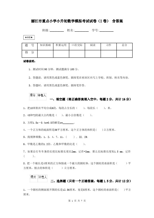 丽江市重点小学小升初数学模拟考试试卷(I卷) 含答案