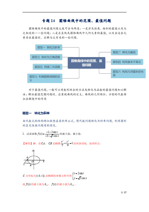 圆锥曲线中的范围、最值问题 (解析版)--高二数学上册常考题专练(人教A版2019选修一)