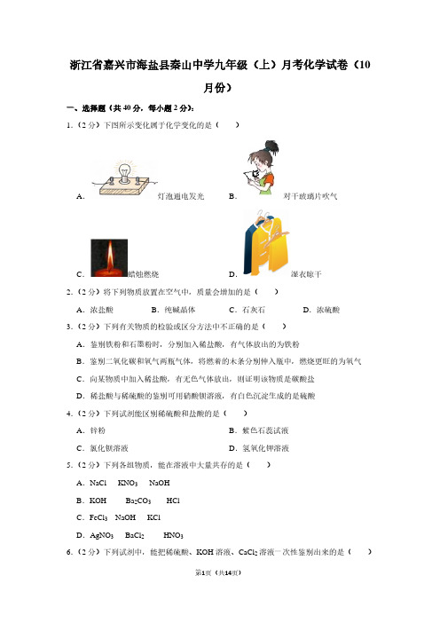 浙江省嘉兴市海盐县秦山中学九年级(上)月考化学试卷(10月份)