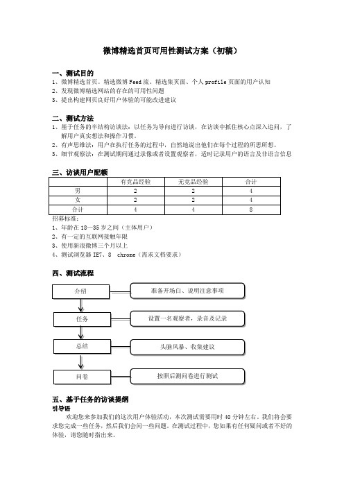 微博精选首页可用性测试方案