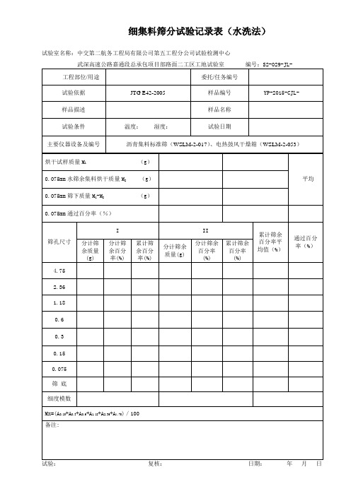 细集料筛分试验记录表(水筛法)