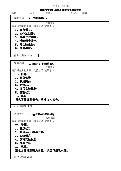 初中毕业化学实验报告