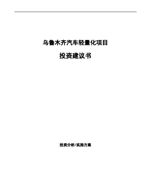 乌鲁木齐汽车轻量化项目投资建议书