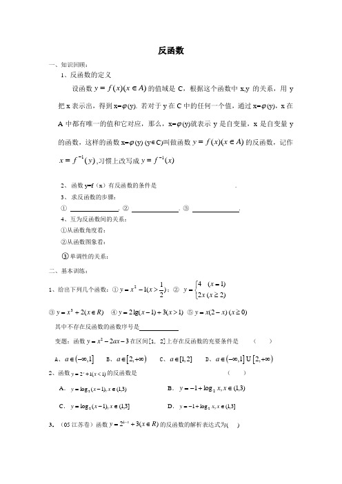 高考数学一轮复习学案反函数