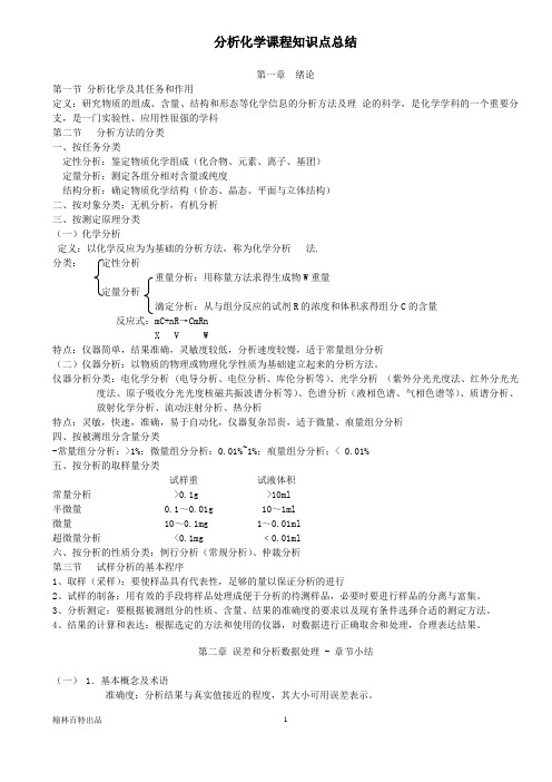 分析化学课程知识点总结