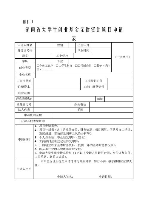 湖南省大学生创业基金申报各类附件