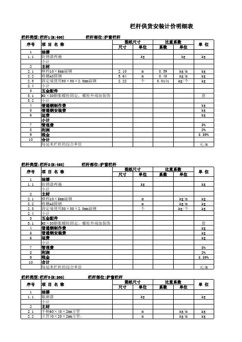 栏杆供货安装单价分析表