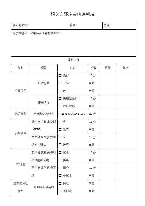 相关方环境影响评价表