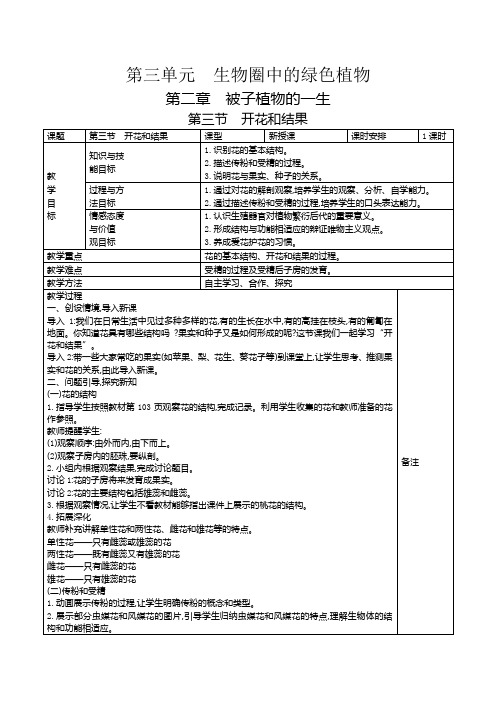 生物人教七年级上册(2012年新编)3-2-3 开花和结果 教案