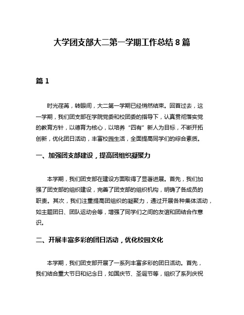 大学团支部大二第一学期工作总结8篇