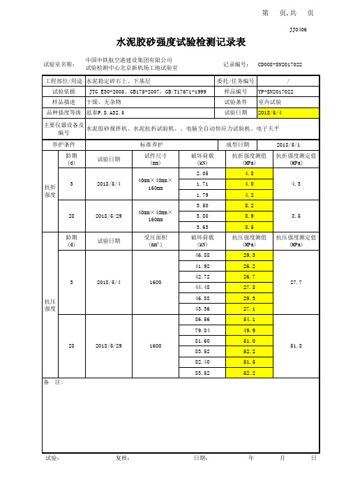 水泥胶砂强度试验检测记录表