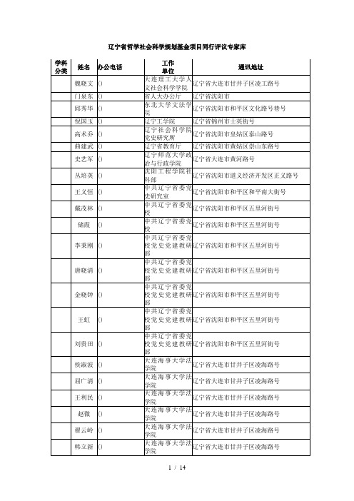 辽宁省哲学社会科学规划基金项目同行评议专家库