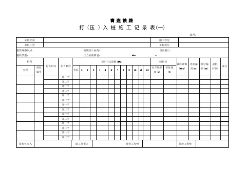 打(压 )入 桩 施 工 记 录 表