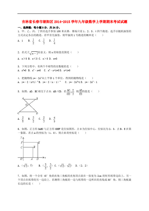 吉林省长市朝阳区九年级数学上学期期末考试试题(含解