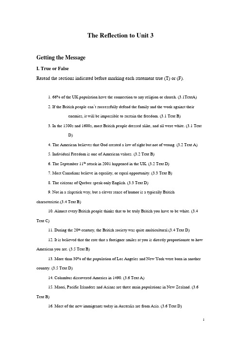 英语国家文化概况-Unit 3 练习