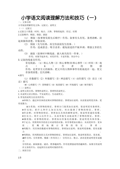 小学语文阅读理解方法和技巧