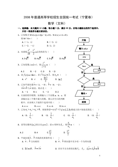 2008年高考试题——数学文(宁夏卷)