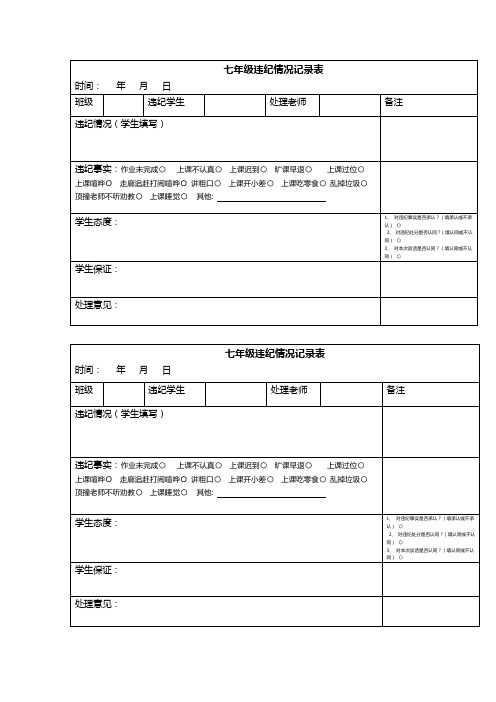 学生纪律检查表(违纪记录)实用