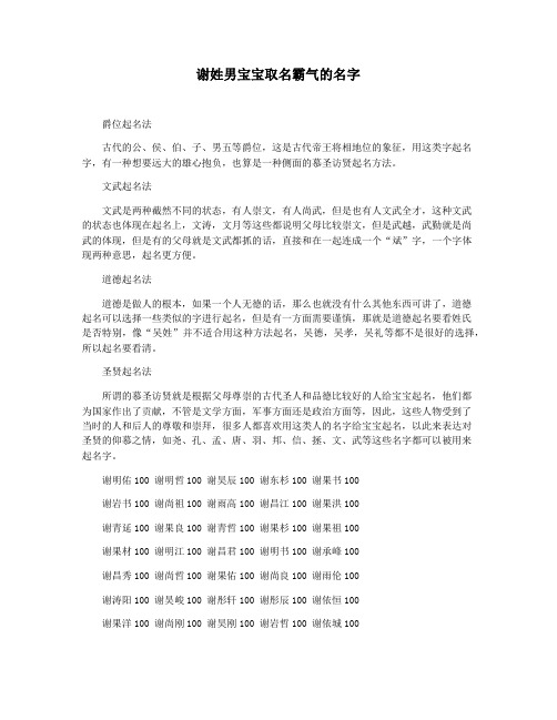 谢姓男宝宝取名霸气的名字