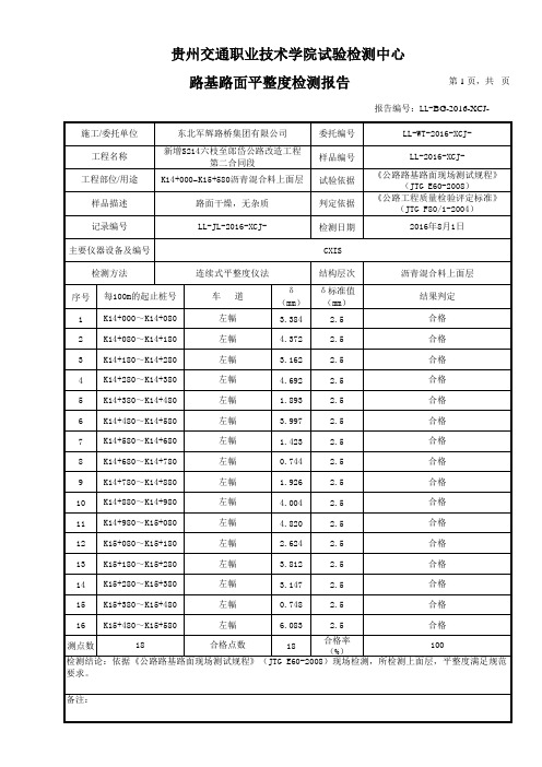 路基路面平整度报告