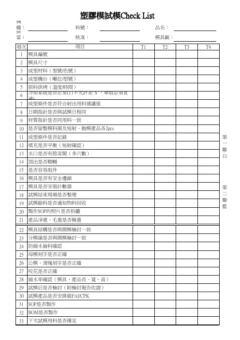 塑胶模试模Check List