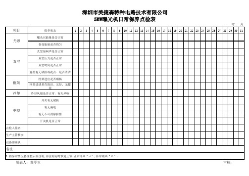 曝光机点检表