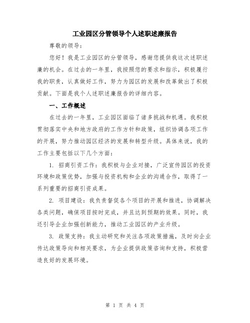 工业园区分管领导个人述职述廉报告