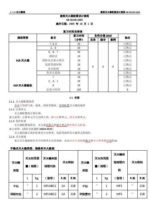 建筑灭火器配置设计规范GB50140