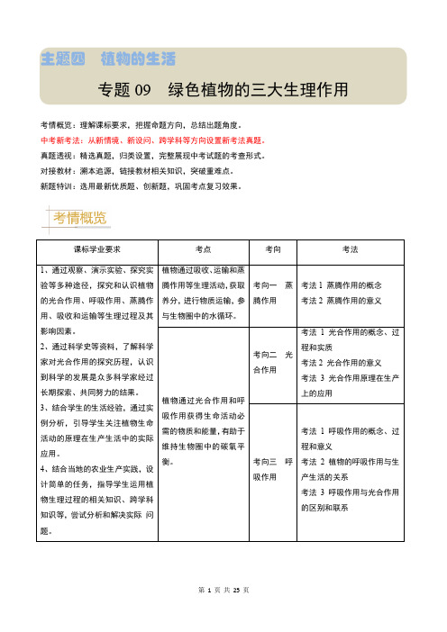 专题09 绿色植物的三大生理作用(解析版)备战2025年中考生物(全国)