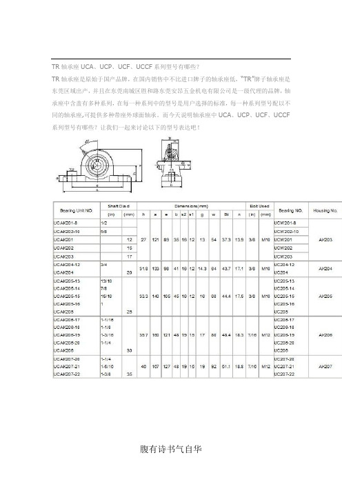 TR轴承座UCA、UCP、UCF、UCCF系列型号有哪些