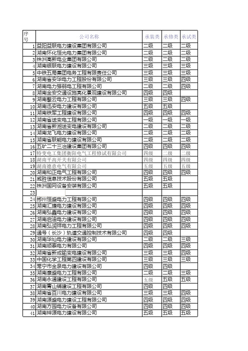 最新湖南省电力承装承修承试资质企业名单