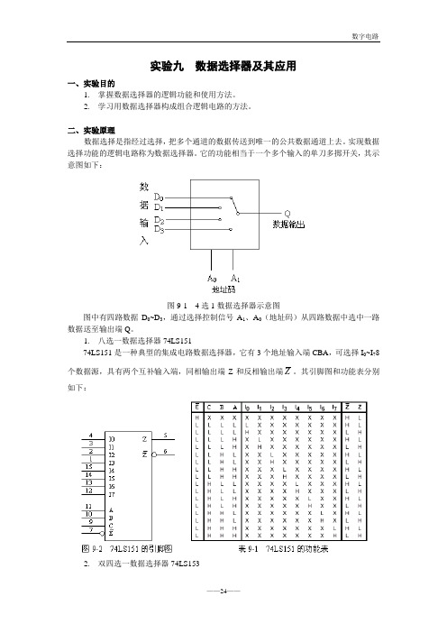 实验九  数据选择器及其应用