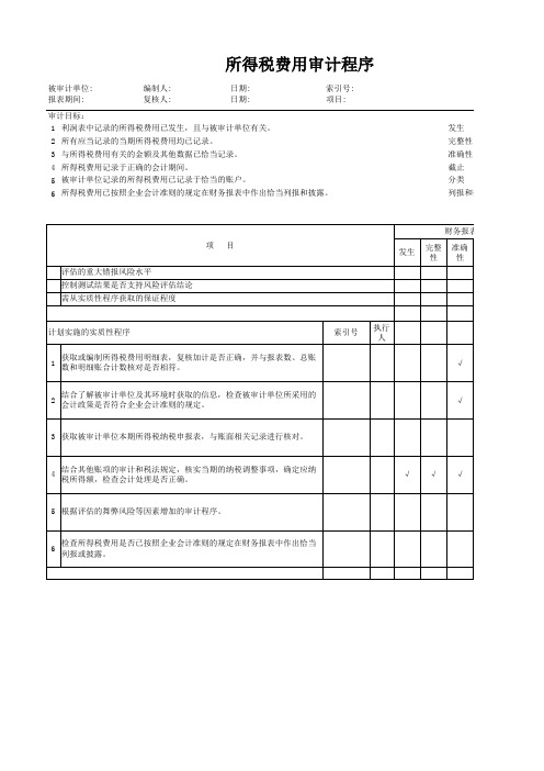 损益类程序表