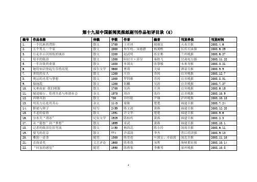 第十九届中国新闻奖报纸副刊作品初评目录(5)