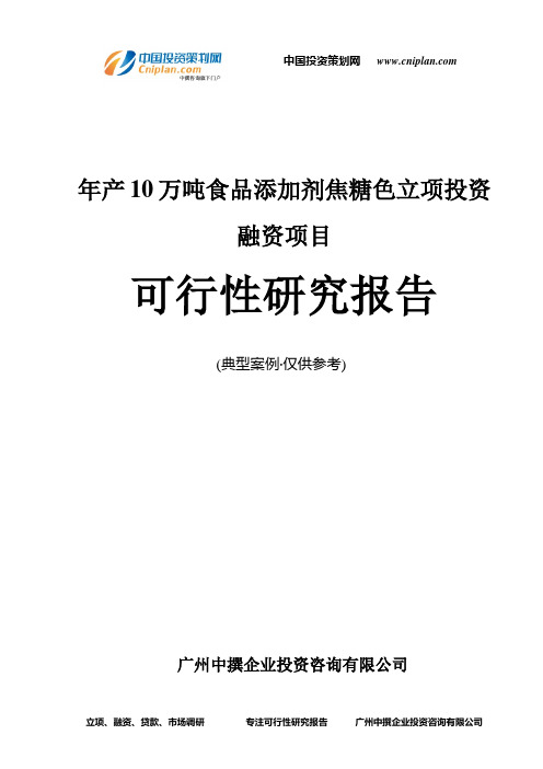 年产10万吨食品添加剂焦糖色融资投资立项项目可行性研究报告(非常详细)