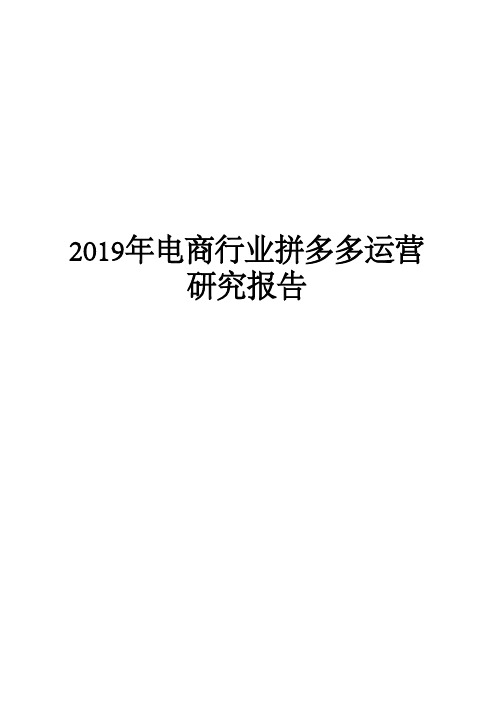 2019年电商行业拼多多运营研究报告