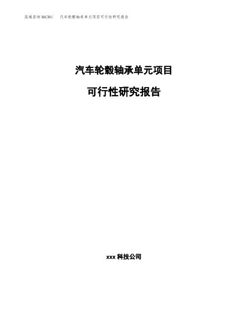 汽车轮毂轴承单元项目可行性研究报告