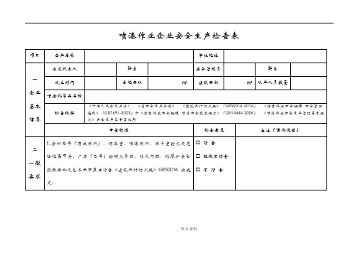 喷漆企业安全生产检查表