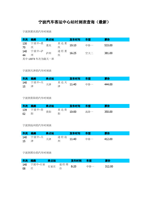 宁波汽车客运中心站时刻表查询(最新)