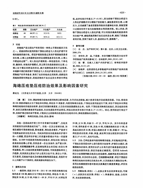 海绵压疮垫压疮防治效果及影响因素研究