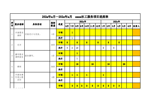 社会工作服务项目指标完成进度表(模板)