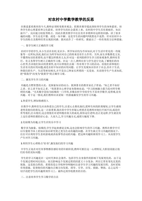 对农村中学数学教学的反思