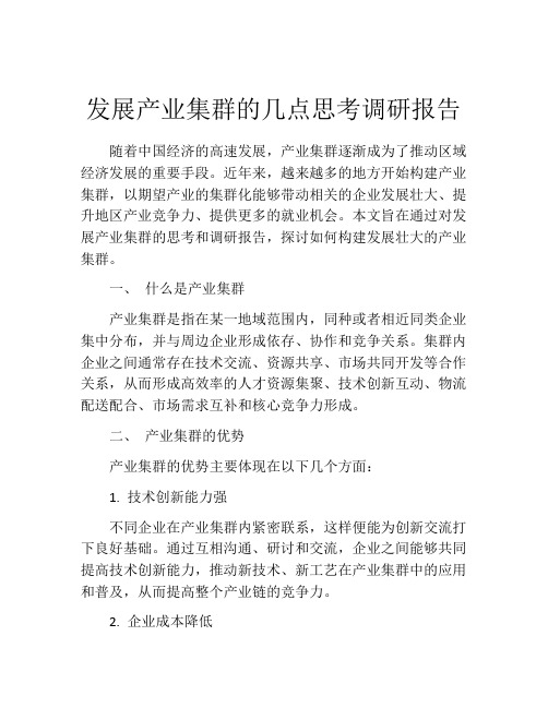 发展产业集群的几点思考调研报告