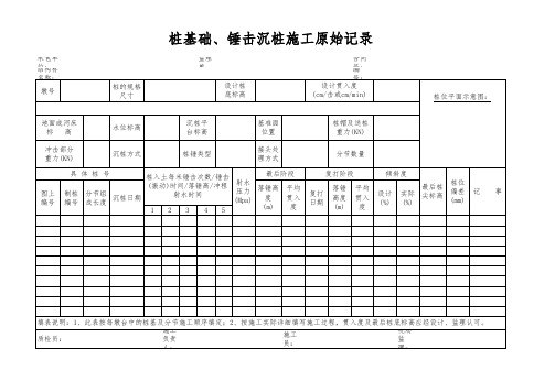 桩基础、锤击沉桩施工原始记录