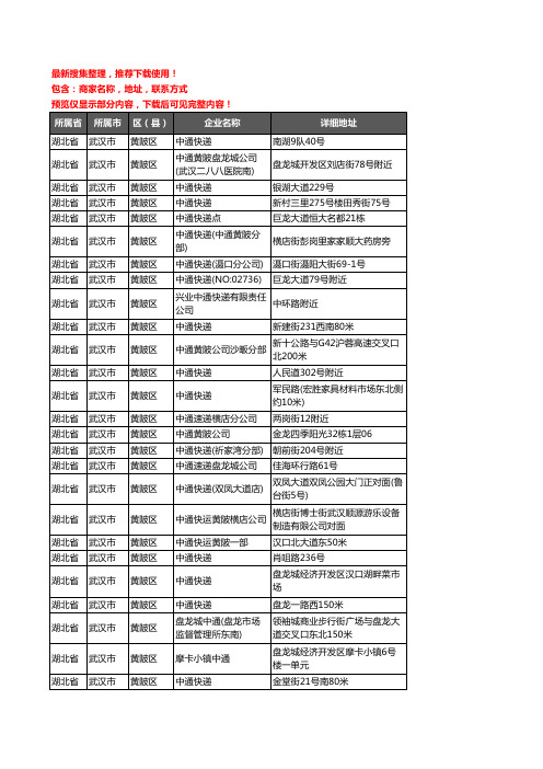 新版湖北省武汉市黄陂区中通快递企业公司商家户名录单联系方式地址大全41家