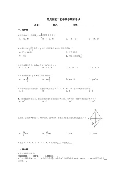 黑龙江初二初中数学期末考试带答案解析
